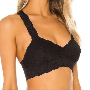 FREE PEOPLE BLACK GALLOON STRETCH LACE RACER BACK BRALETTE SZ MEDIUM